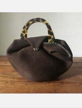Vintage Andrea Stuart Brown Felt & Faux Tortoise Dual Handles Handbag Purse